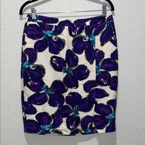 LOFT Purple and White Floral Pencil Skirt
